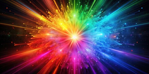 Vibrant explosion of color with light particles bursting into spectrum hues, artistic, color, spectrum, explosion, vibrant