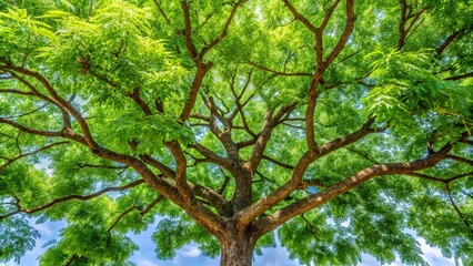 Neem tree or Azadirachta indica with branches and leaves at eye level