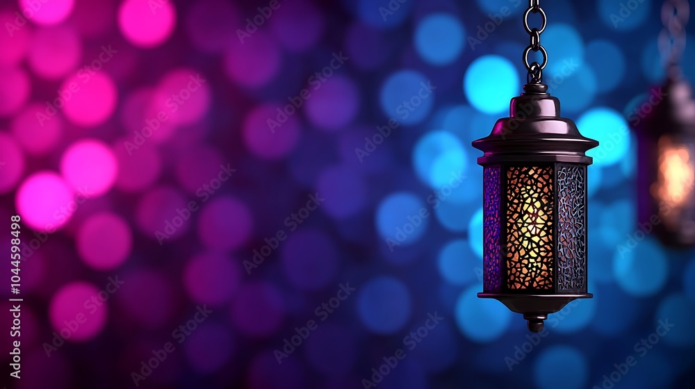 Poster stunning decorative lantern illuminated against a vibrant bokeh background a fusion of light and col