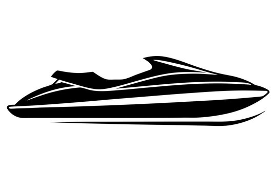black jet ski silhouette on white background clip art preview