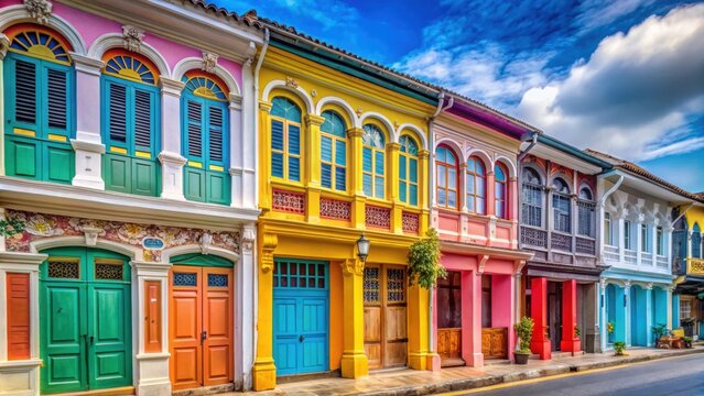 Colorful Sino-Portuguese style buildings in Phuket old town, Phuket, old town, colorful, buildings, Sino-Portuguese