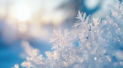 Macro shot of frost crystals on a windowpane, revealing the beautiful, intricate patterns formed by the cold winter air