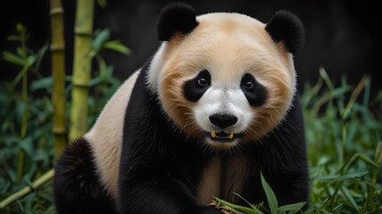 Obraz premium Panda, A Cute Panda Bear Looking at the Camera, Capturing the Essence of Innocence and Endangerment