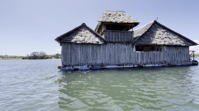 floating restaurant in Lamu coastal Swahili town in Kenya