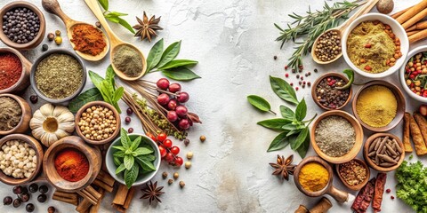 Collection of adaptogen herbs and spices on a light background, adaptogen, healthy, food, herbs, spices