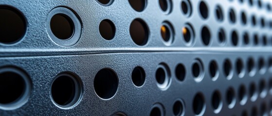 A contemporary locker features numerous round ventilation holes, emphasizing functionality and style in a vibrant school environment filled with activity