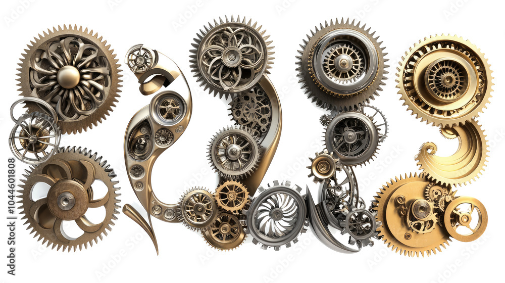 Poster gears and abstract shapes on clear background generative ai