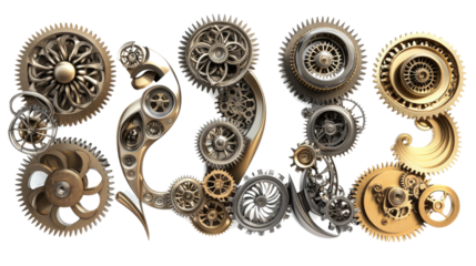 Gears and Abstract Shapes on Clear Background Generative AI
