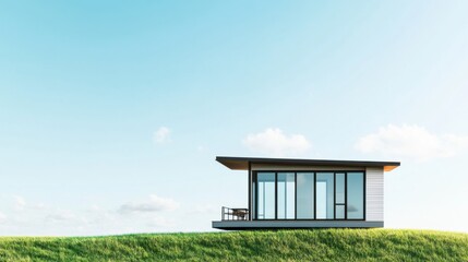 modern wooden house reflecting on a lake