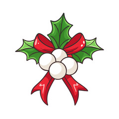 Holly leaves and berries tied with a red ribbon create a simple, festive image, ideal for seasonal holiday cards