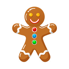 Obraz premium The gingerbread man features a classic design with three colorful buttons and white icing accents