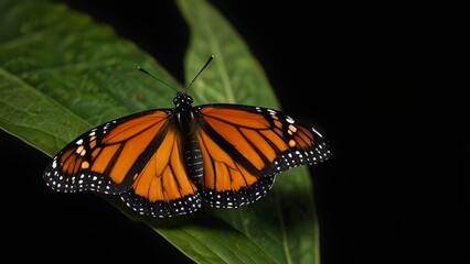 Obraz premium Butterfly on Leaf, A Close-Up of a Butterfly on a Green Leaf