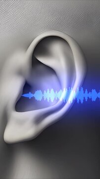 Ear with Sound waves animation. vertical footage. short video