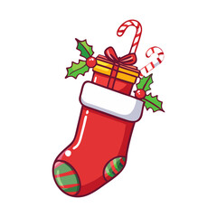 A Christmas stocking icon filled with gifts and candy, perfect for holiday designs