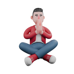 3D Model of Male Musician.  A male singer sits cross-legged with his hands folded in front of his face in a gesture of prayer or meditation.  Performance Character