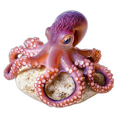 Colorful octopus with tentacles wrapped around a rock on a transparent background