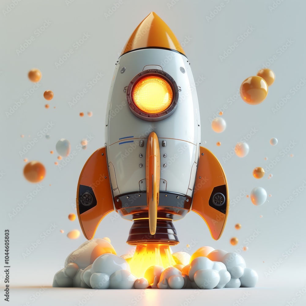 Poster 3d rocket icon render with dynamic background
