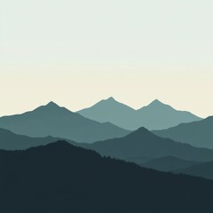 Fototapeta premium A serene backdrop of gentle mountain peaks creates a sense of adventure and exploration at dawn's light, emphasizing nature's beauty. Generative AI