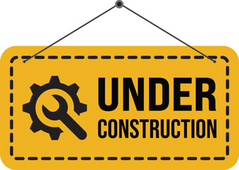 under construction site banner sign vector black and yellow diagonal stripes under construction, hammer and wrench repair sign