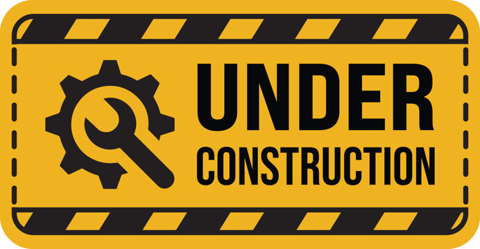 under construction site banner sign vector black and yellow diagonal stripes under construction, hammer and wrench repair sign