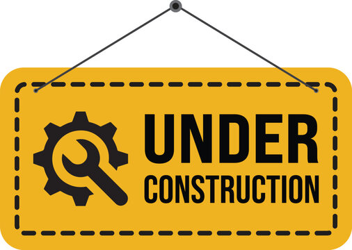 under construction site banner sign vector black and yellow diagonal stripes under construction, hammer and wrench repair sign