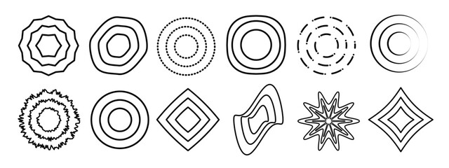 Abstract geometric shapes. Vector illustration of round objects and circles. Line elements, signs and round forms.