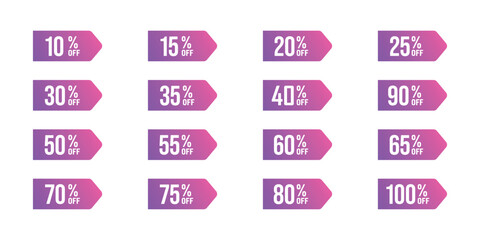 percentage number set. shopping discount numbers with 15, 20, 35, 40, 55, 60, 75, 80,  percent off. vector symbol on transparent background.