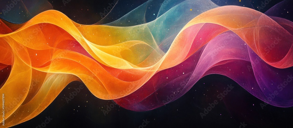 Sticker abstract colorful waves with a dark background and light spots.