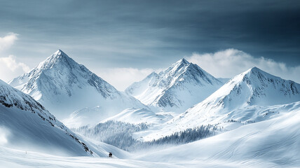 Snowboarder carving through fresh powder in the majestic mountains during winter