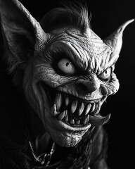 Black and white fantasy art style demon character