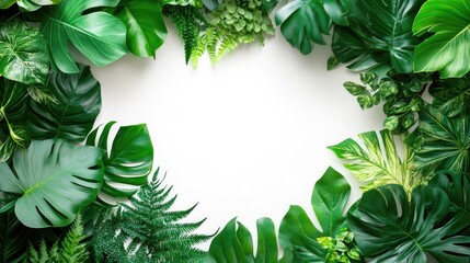 Vibrant green foliage forms a decorative border around a clean white space perfect for incorporating text or highlighting creative designs with natural themes