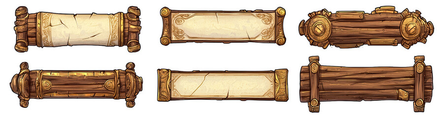 Fototapeta premium Die-cut ornate scrolls, vintage design, parchment paper, decorative elements., transparent background
