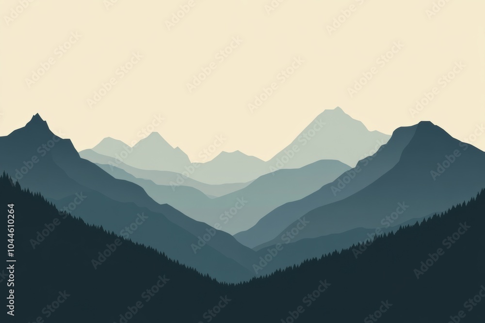 Poster The silhouette of a mountain range rises against a muted sky, inspiring a sense of adventure and the allure of exploration. Generative AI