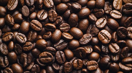 Naklejka premium Densely packed roasted coffee beans showcasing rich shades of brown