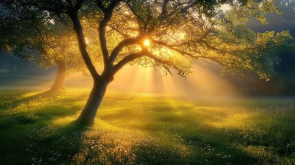 Obraz premium Sunlight Through Trees in Serene Nature Scene