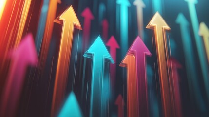 Colorful digital arrows shooting up, representing business success and financial growth. A perfect metaphor for upward momentum