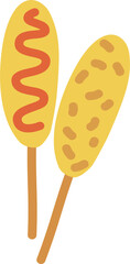 Corn dog with condiments 