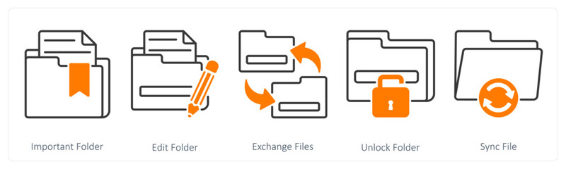 A set of 5 Files icons as important folder, edit folder, exchange files