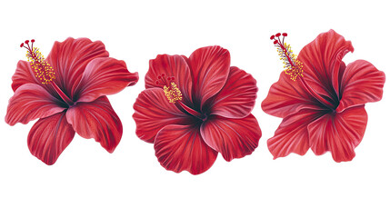 Tropical Red Hibiscus Flowers Collection on a Clear Background Generative AI