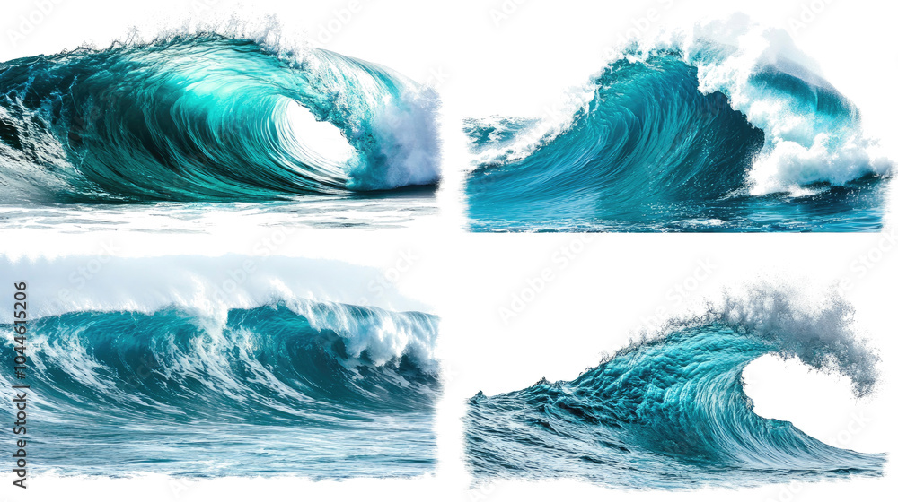 Poster turquoise ocean waves on a transparent background generative ai
