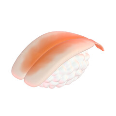 斜めから見た茹でエビの握り寿司の3Dイラスト