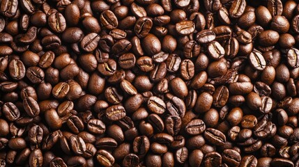 Obraz premium Densely packed roasted coffee beans showcasing rich shades of brown