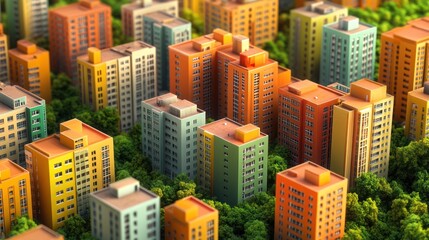 Colorful Cityscape with Tiny Buildings