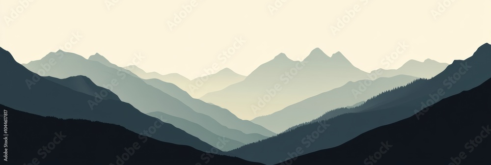 Poster the serene silhouette of a rugged mountain range invites adventure, showcasing clean edges and a mut