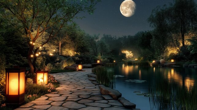 landscape theme at night in the park