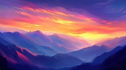 Obraz premium Vibrant Sunset Over Mountain Range