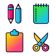 Colorful school supplies icons set illustration
