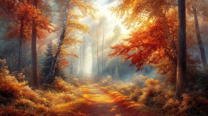 Enchanting Autumn Forest with Soft Golden Light