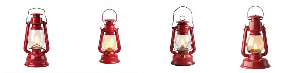 Red lanterns with warm glow, white isolate background