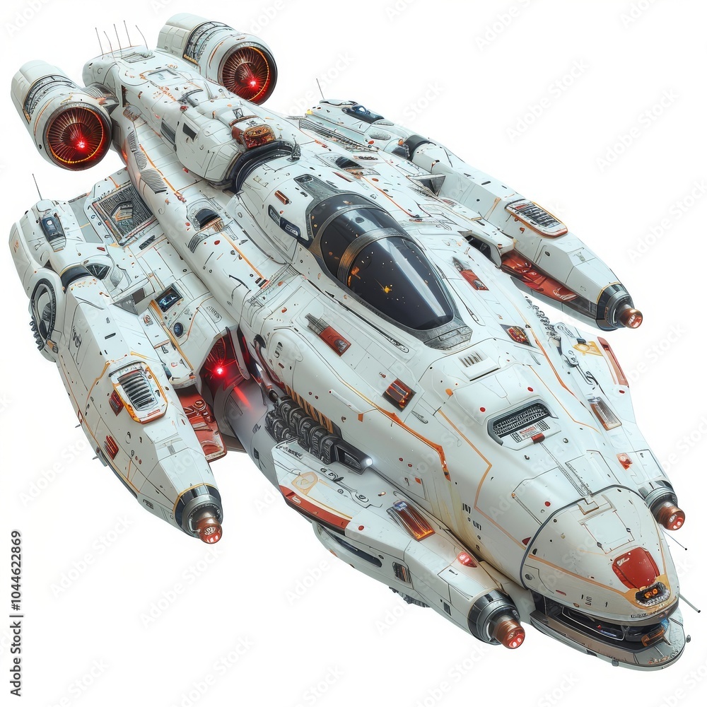 Poster ultra realistic 3d spaceship icon rendered in style